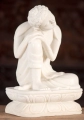 Buddha Sculpture White Marble Resting on Lotus Serene Head-on-Knee Pose 13"