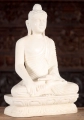 Buddha White Marble Earth-Touching Mudra, Full Lotus Pose on Lotus Base 18"