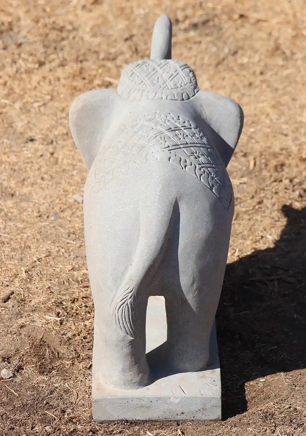 Processional Elephant Sandstone Garden Sculpture With Trunk Raised for Good Luck 16"