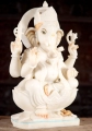 Ganesha White Marble Seated on Lotus with Goad Noose and Sweets Abhaya 18"