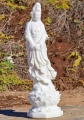 Kwan Yin White Marble Sculpture on Lotus  with Flowing Robes & Mala Beads 40"