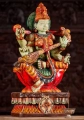 Saraswati Hand-Painted Wood Statue Seated on Lotus Base Holding Veena, Vedas, and Mala 24"