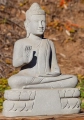 Buddha Sandstone Sculpture in Abhaya Mudra, Seated on Lotus Base, Cambodia 25"