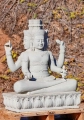Brahma The Creator Sandstone Statue with Four Heads Seated in Half Lotus, Cambodia 32"