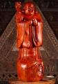 Happy Buddha Hand-Carved Wood Statue with Hands Clasped on Sack of Gold 40'