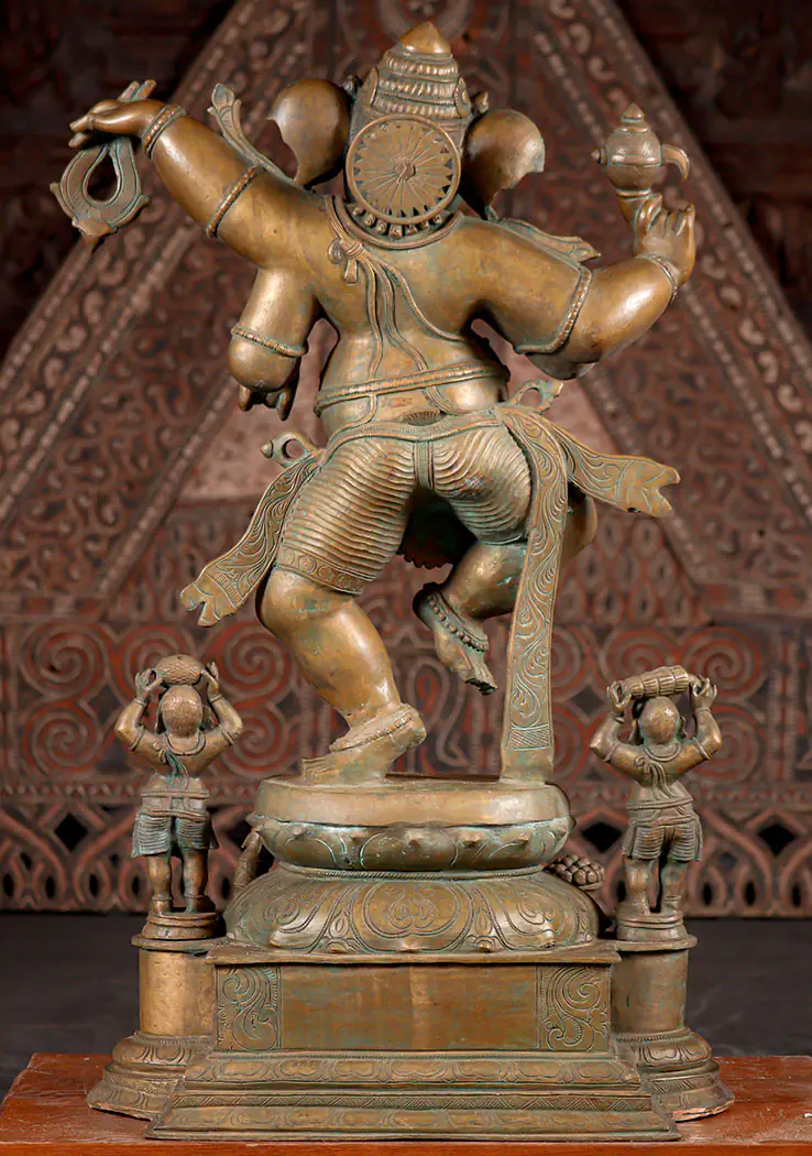 Dancing Ganesha Statue with 2 Gana, Mooshika, Nandi, & Five Musical Ganapathi Statues 42"