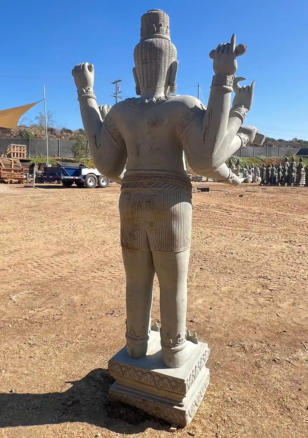 Vishnu Sandstone Sculpture with Buddhas, Eight-Arms in Standing Pose 92"
