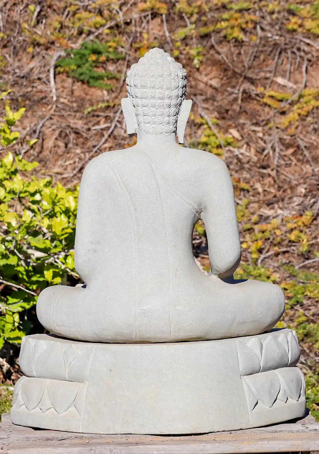 Buddha Stone Garden Sculpture Seated in Earth-Touching Mudra Carved in Cambodia 36"