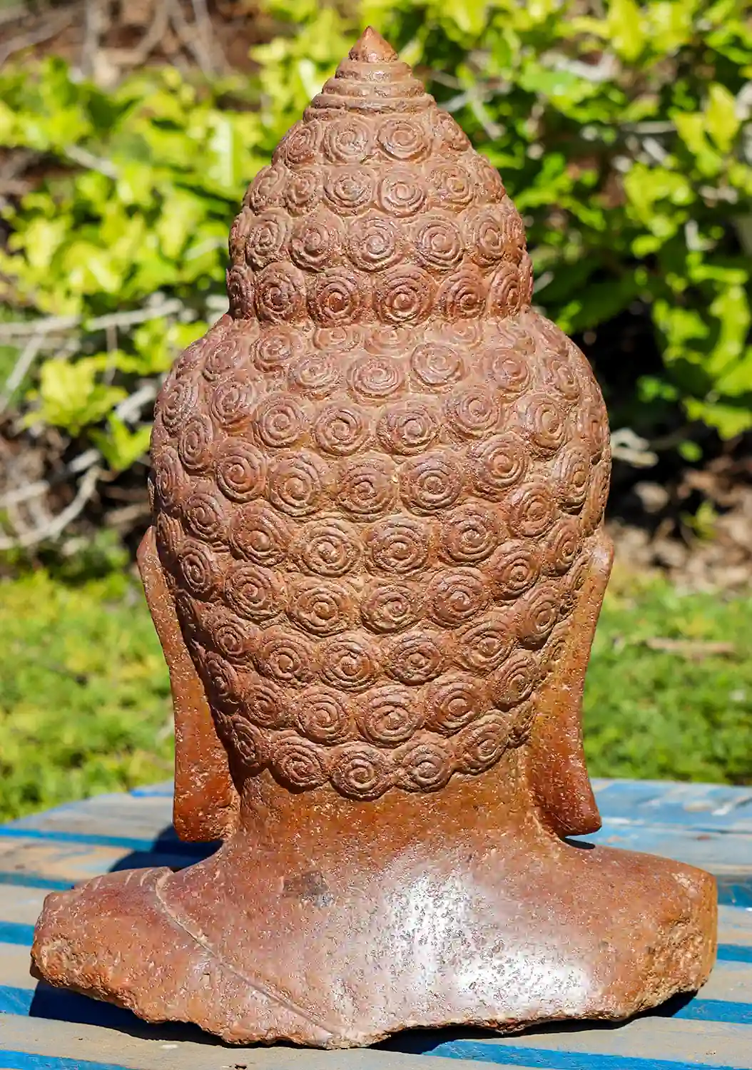 Buddha Lava Stone Bust Sculpture, Saffron Hand-Carved in Indonesia 20"