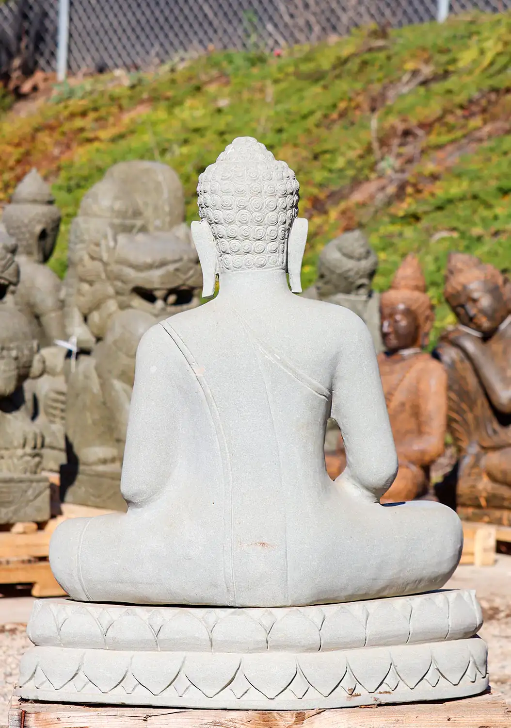 Buddha Garden Sculpture in Dhyana Mudra of Meditation Cambodian Sandstone 32"