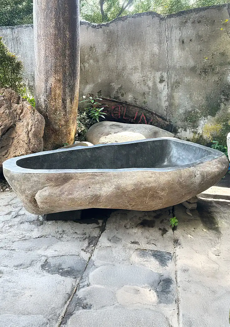 Large River Stone Bathtub Hand-Carved from Indonesian Stone Organic Soaking Tub 95"