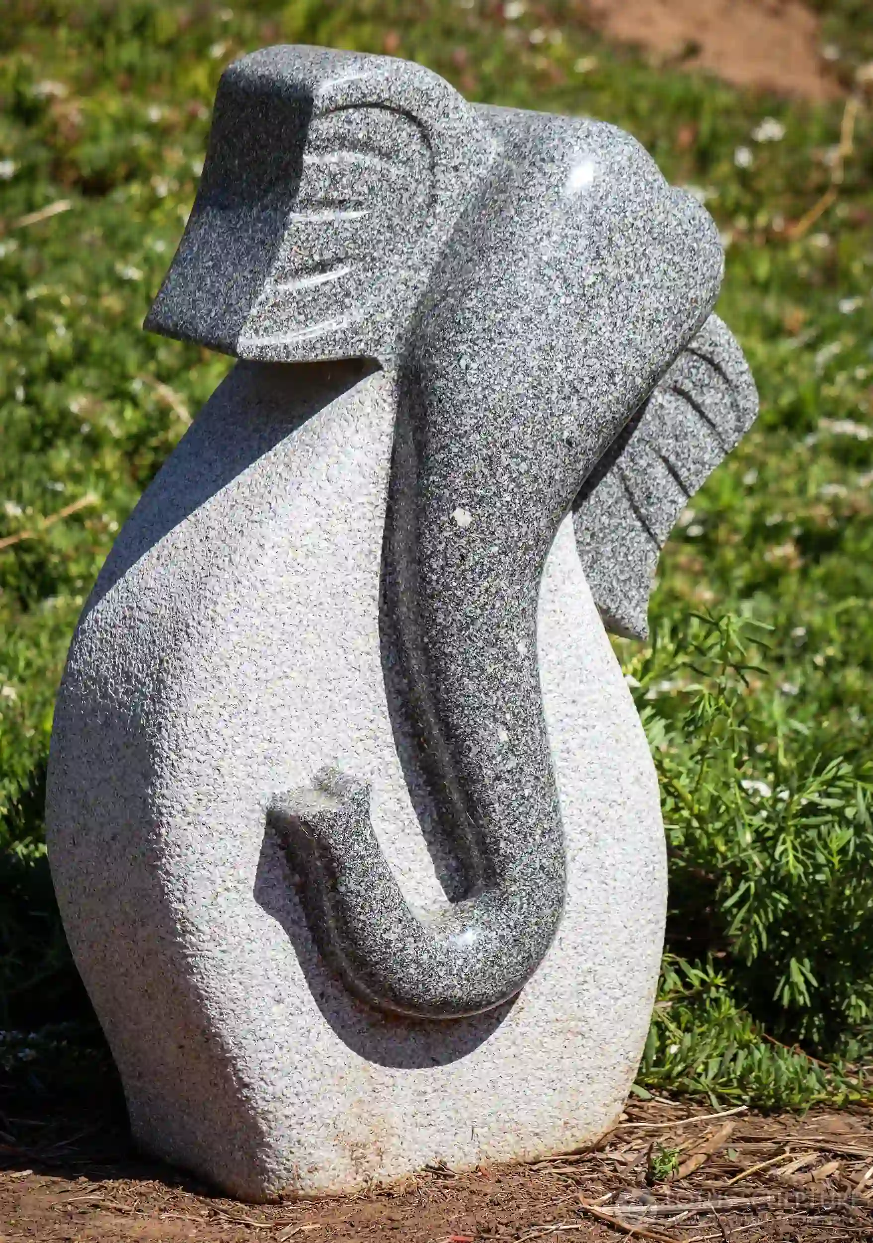 Ganesh Granite Abstract Garden Sculpture Gray Stone Hand Carved in South India 24"