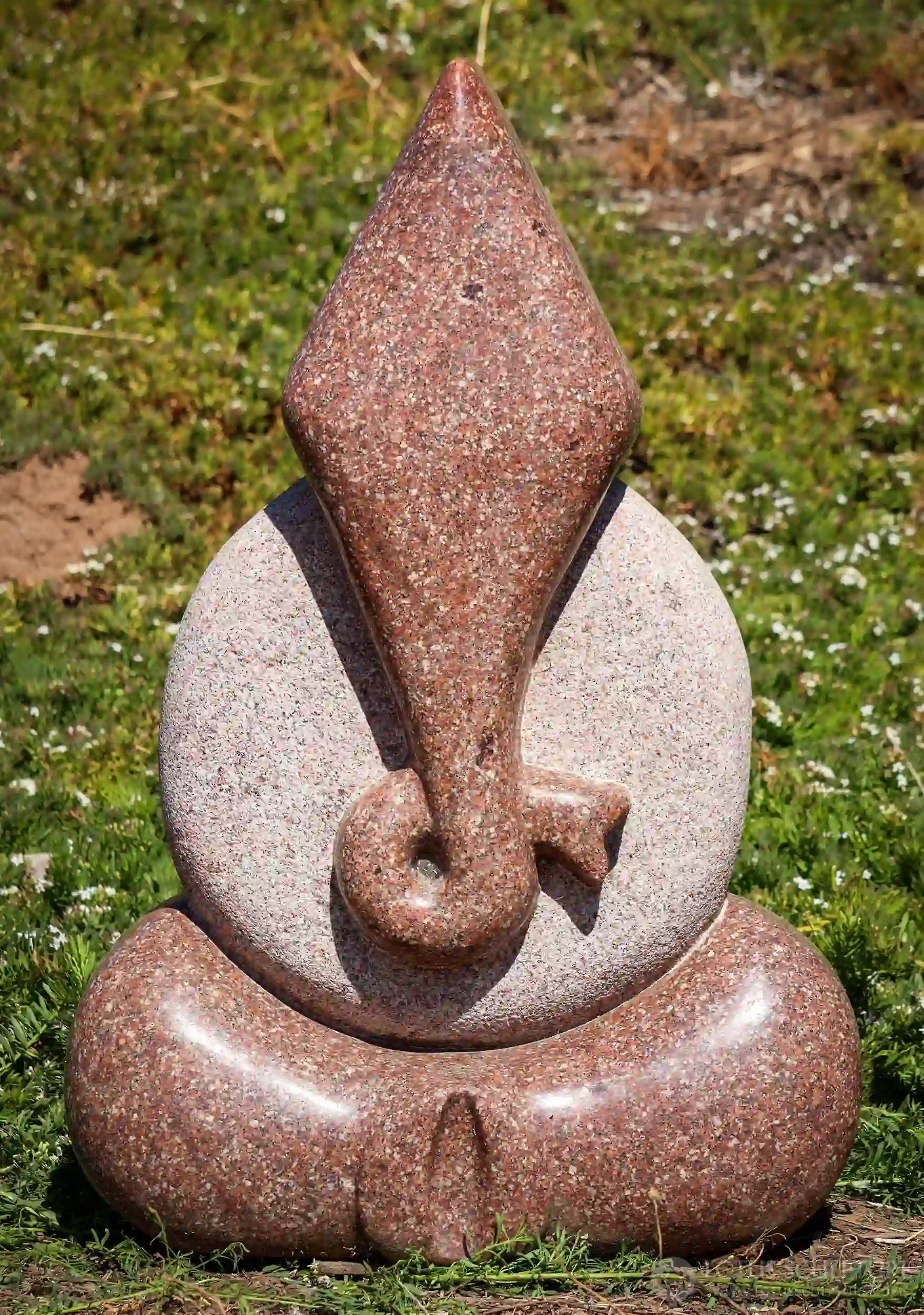 Ganesh Red Granite Garden Sculpture Abstract Design Hindu God South India 36"