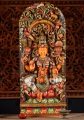 Lakshmi Statue Hand Painted Wood Panel Seated in Lalitasana with Lotus Flowers 36"