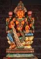 Lakshmi Hand-Carved Wood Statue with Coin Varada & Lotus Flowers, India 48"
