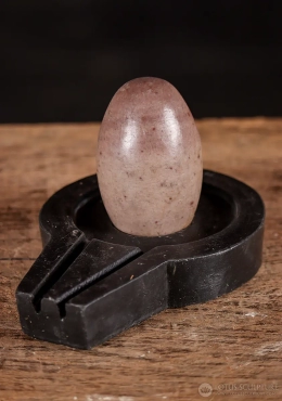 Shiva Lingam Small Sculpture Speckled Blush Narmada Stone with Simple Yoni Base 3.5" Shiva Lingam Small Sculpture Speckled Blush Narmada Stone with Simple Yoni Base 3.5"
