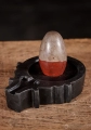 Shiva Lingam Two-Tone Red and Tan Narmada Stone with Carved Yoni for Ritual Worship 3.5"