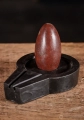Shiva Lingam Red-Toned Natural Narmada Stone with Black Marble Yoni Base 3.5"