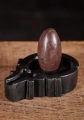 Shiva Lingam Deep Maroon Narmada Stone with Ornate Yoni Base Made in India 3.5"