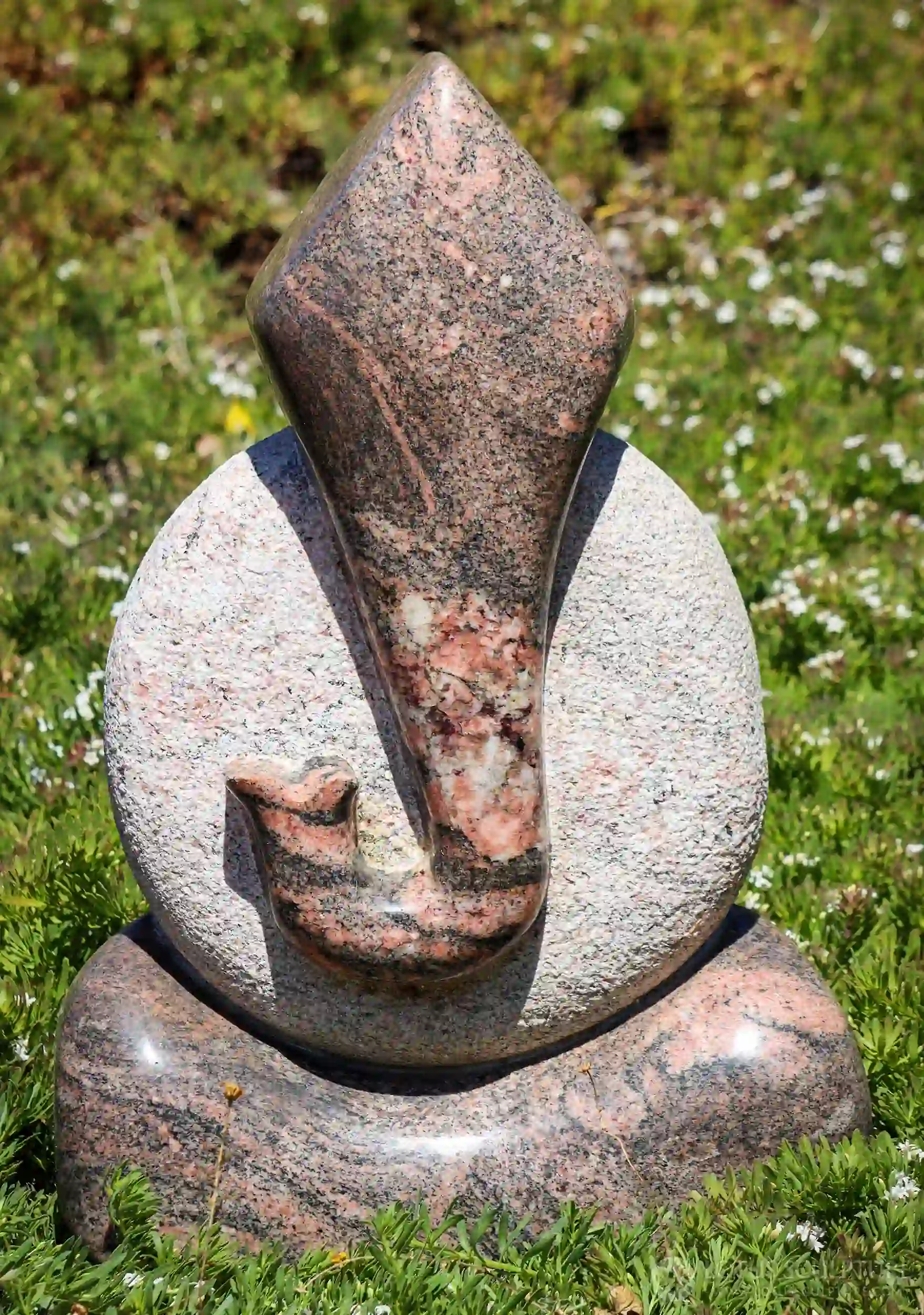Ganesh Pink-Red Granite Abstract Garden Sculpture with Right-Curved Trunk 24"