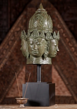 Brahma Balinese Brass Bust Sculpture Hindu God of Creation on Wood Base 23" Brahma Balinese Brass Bust Sculpture Hindu God of Creation on Wood Base 23"