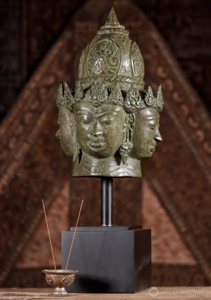 Brahma Balinese Brass Bust Sculpture Hindu God of Creation on Wood Base 23"