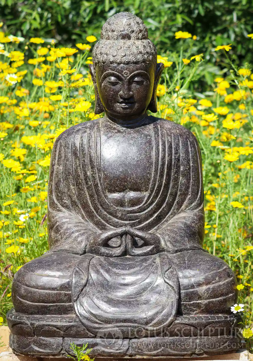 Buddha Lava Stone Garden Sculpture Japanese Style Meditating in Dhyana Mudra 32"