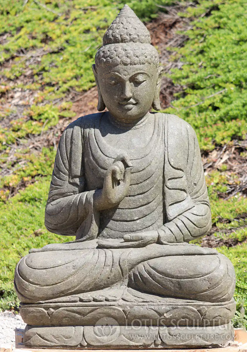 Buddha Lava-Stone Sculpture Teaching Vitarka Mudra Padmasana, Indonesia 43"