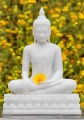 Buddha White Marble Statue in Earth Touching Mudra on Separate Lotus Base 16"