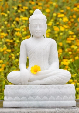 Buddha White Marble Statue in Earth Touching Mudra on Lotus Base 18" Buddha White Marble Statue in Earth Touching Mudra on Lotus Base 18"