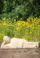Buddha Marble Garden Sculpture Reclining Hand Carved with Sepia Antiqued Finish 43"