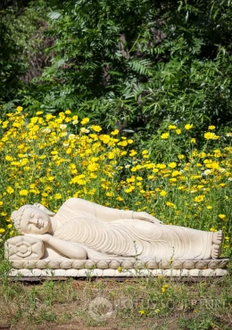 Buddha Marble Garden Sculpture Reclining Hand Carved Sepia Toned on Pillow 48" Buddha Marble Garden Sculpture Reclining Hand Carved Sepia Toned on Pillow 48"