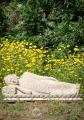 Buddha Marble Garden Sculpture Reclining Hand Carved Sepia Toned on Pillow 48"