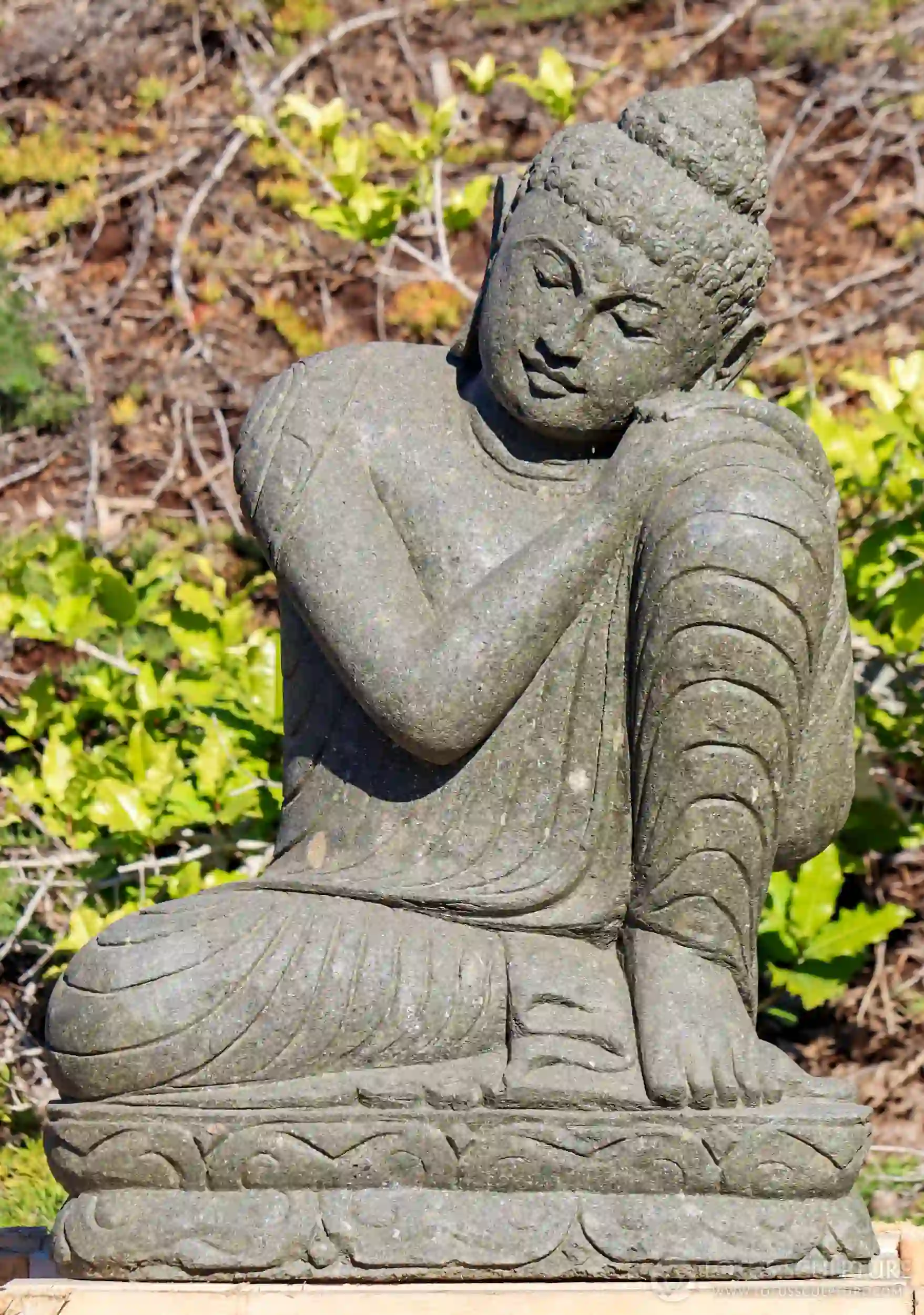 Buddha Dreaming Garden Statue on Lotus Base Hand Carved Green Lava Stone Sculpture 33"