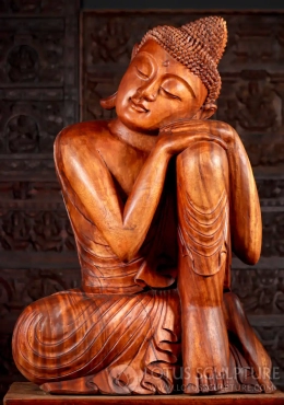 Wooden Dreaming Buddha Sculpture in Peaceful Resting Position Hand Carved Statue 40" Wooden Dreaming Buddha Sculpture in Peaceful Resting Position Hand Carved Statue 40"