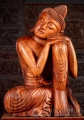 Wooden Dreaming Buddha Sculpture in Peaceful Resting Position Hand Carved Statue 40"