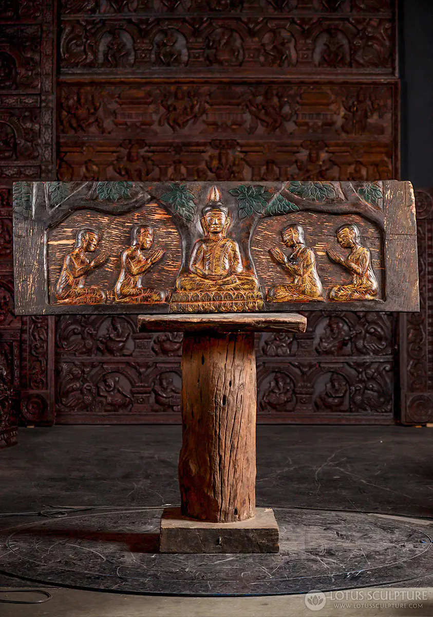 Buddha Wood Relief Panel Sculpture Dhyana Mudra Padmasana Cambodia 47"