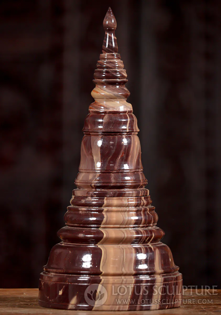 Stupa Sculpture Buddhist Urn with Removable Lid Colorful Cambodian Marble 12.5"