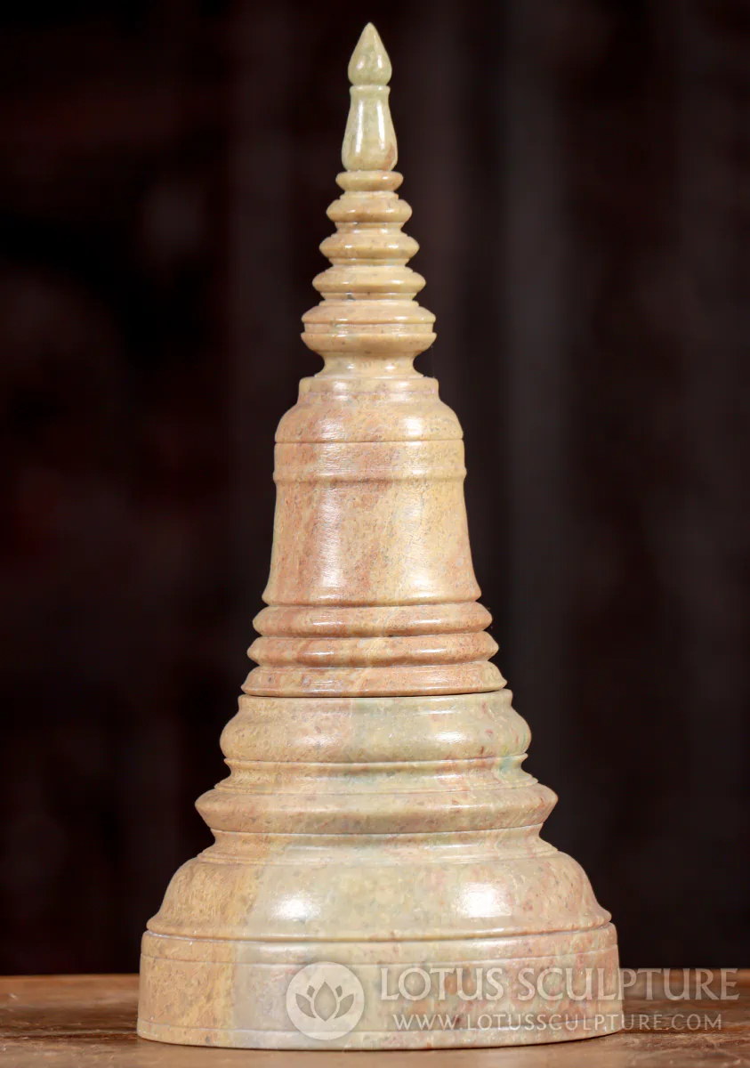 Buddhist Stupa Sculpture Cambodian Marble Urn with Removable Lid, Cambodia 11"