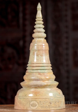 Buddhist Light Marble Stupa Sculpture with Removable Lid Carved in Cambodia 15.5" Buddhist Light Marble Stupa Sculpture with Removable Lid Carved in Cambodia 15.5"