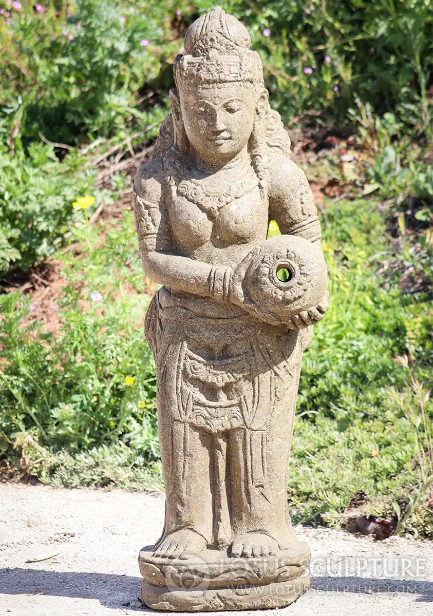 Devi Tara Garden Fountain Sculpture Standing with Water Jug Carved in Indonesia 41"