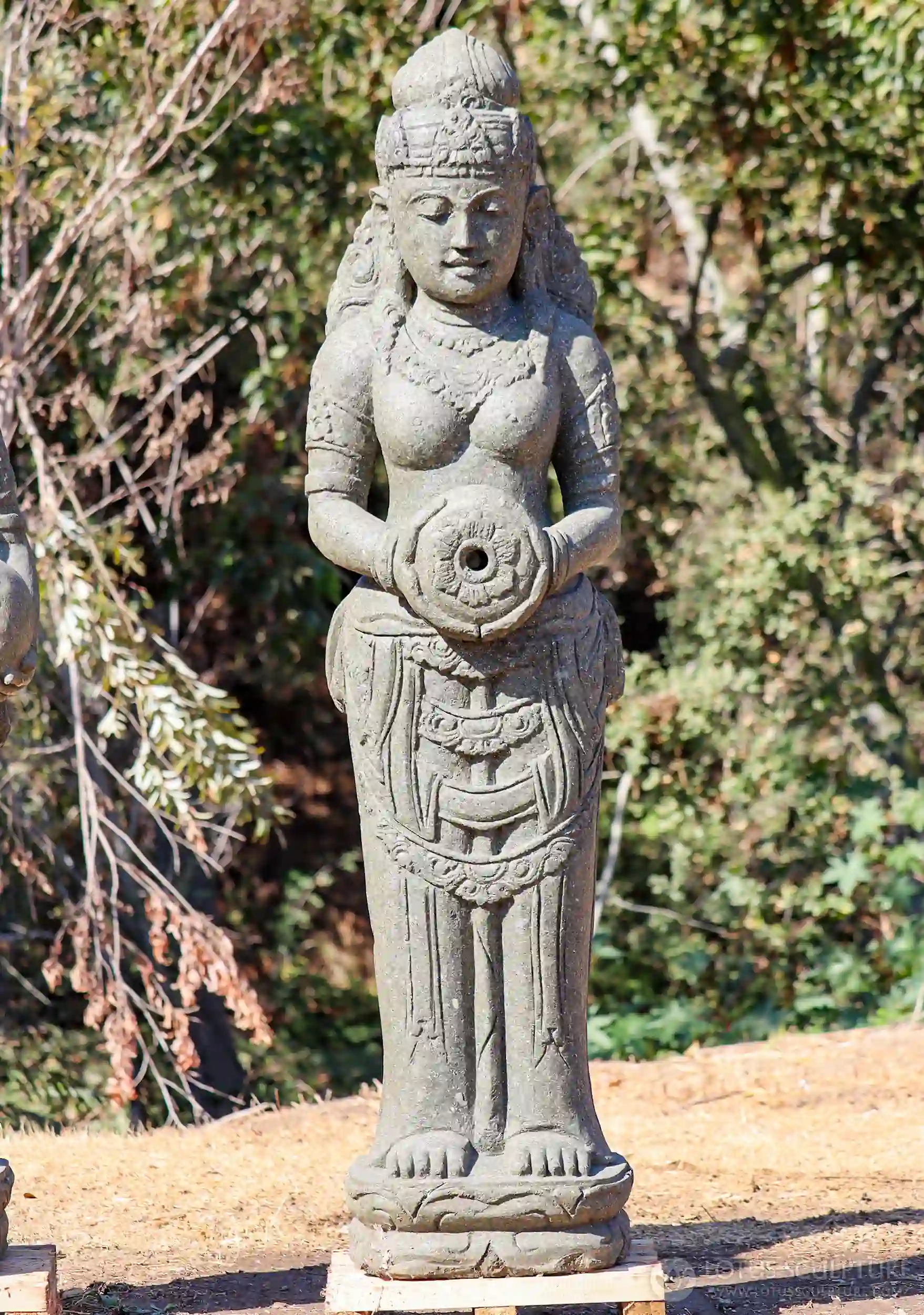 Devi Tara Lava Stone Fountain Statue Holding Water Jug Tall Garden Sculpture 61"