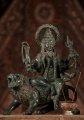 Durga Brass Statue with Multiple Arms Riding Lion in Abhaya Mudra, Indonesia 14"