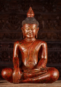 Buddha Wood Statue Earth Touching Mudra Khmer Style Hand Carved Sculpture 28" Buddha Wood Statue Earth Touching Mudra Khmer Style Hand Carved Sculpture 28"