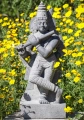Krishna Playing Flute Black Granite Garden Sculpture with Halo and Headdress Feather 31.5"