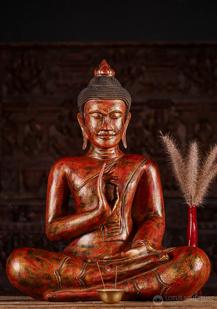Buddha Wood Statue Vitarka and Dhyana Mudra Hand Carved Sculpture 26"