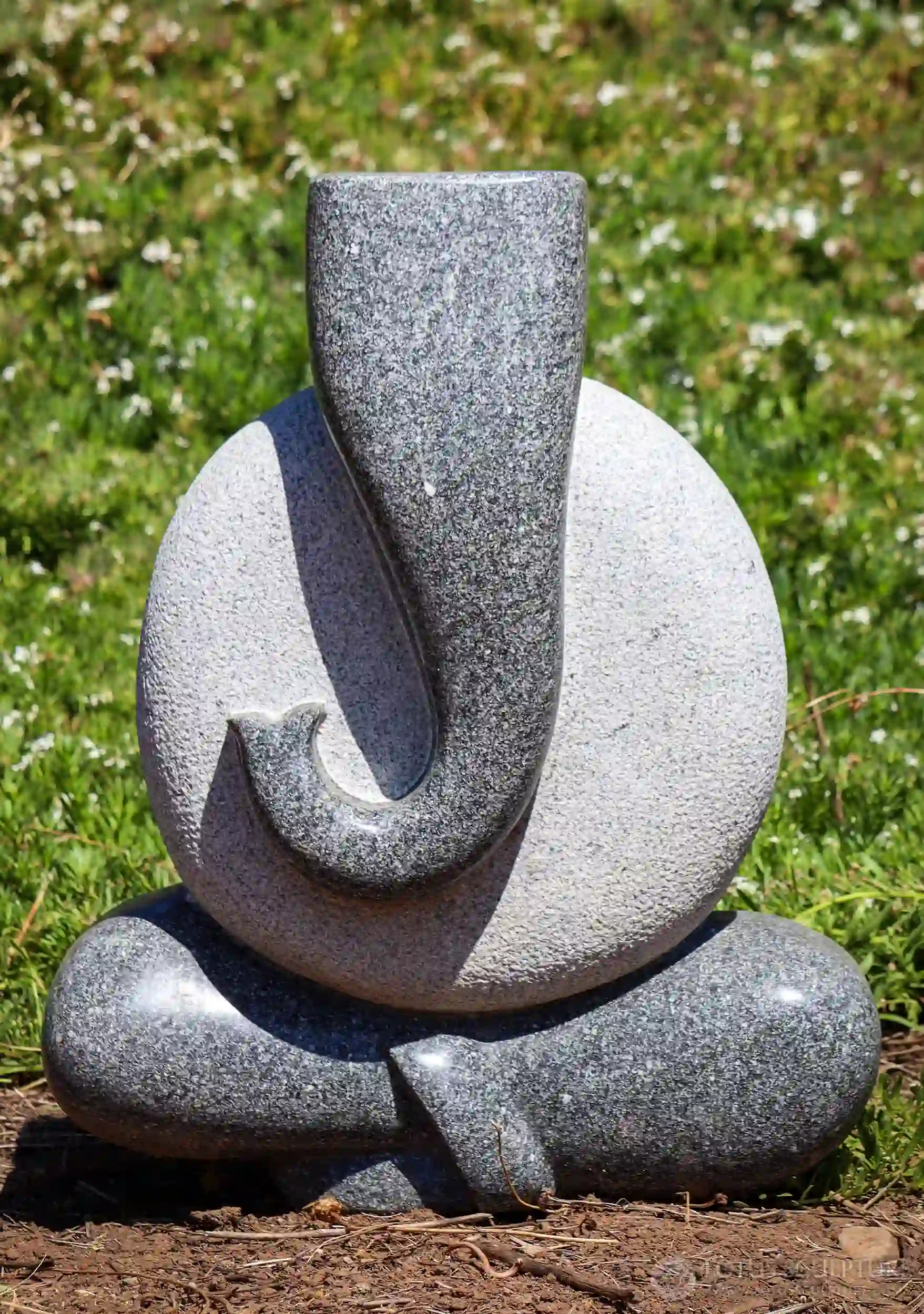 Ganesh Gray Granite Modern Sculpture, No Ears & Right-Curved Trunk 24"