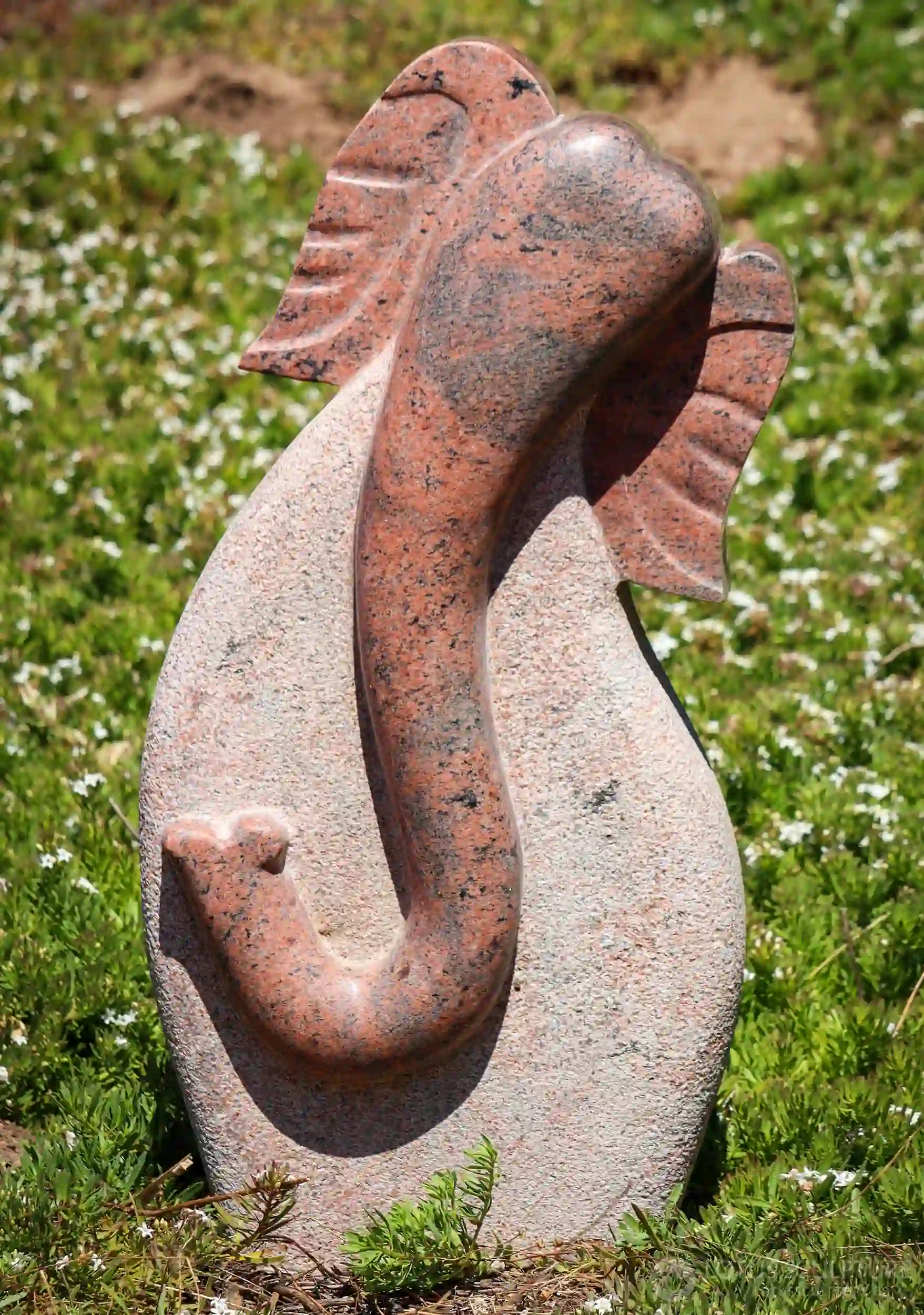 Ganesh Pink & Red Granite Abstract Sculpture with Flowing Curved Trunk 31"