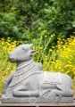 Nandi Black Granite Garden Sculpture Shiva's Sacred Bull in Resting Pose, India 29.5"