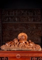 Laughing Hotei Buddha of Wealth Statue with Coins, Children & Halo Hand Carved Wood 38"